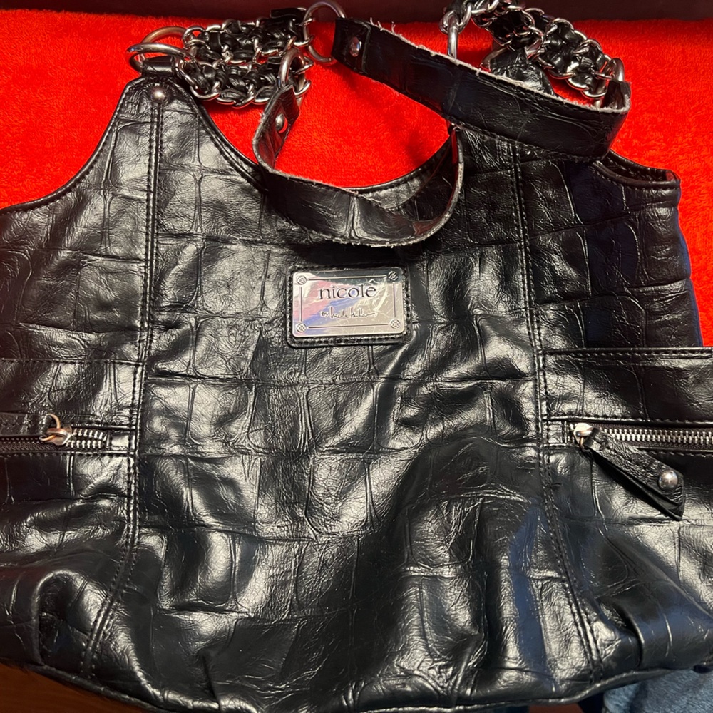 Nicole Black Croc-Embossed Shoulder Bag Pre Owned